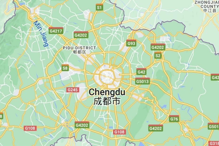 Chengdu waar op de kaart in China